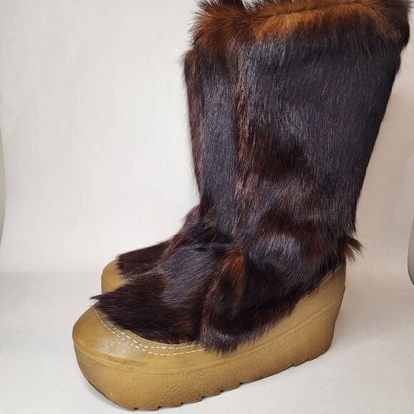 Vintage 70s Berna Italy Mink Fur Platform Boots Sherpa Lined Ski Snow Winter - Picture 4 of 10